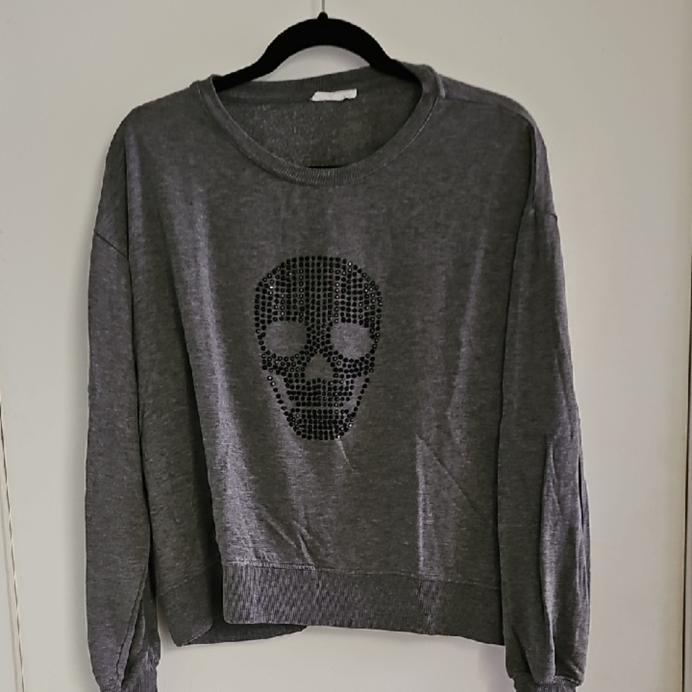 Gray Skull Embellished Sweatshirt Size Small